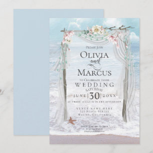 Wedding   Elegant Seaside Driftwood Tulle Arbor Invitation