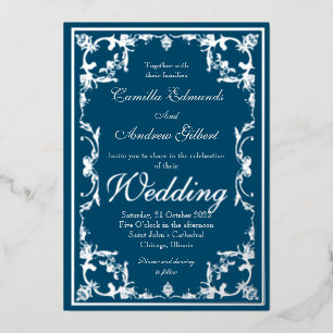 Wedding Elegant Teal Silver Ornate FLourish Border