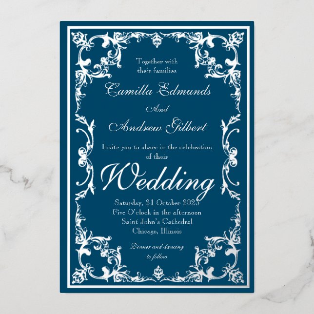 Wedding Elegant Teal Silver Ornate FLourish Border (Front)