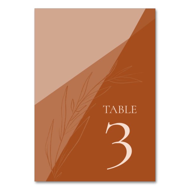 Wedding Elegant Terra Cotta Table Number (Front)
