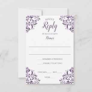 Wedding Elegant Vintage Reply Card Plum / Purple