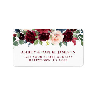 Wedding Elegant Watercolor Burgundy Blue Floral Label