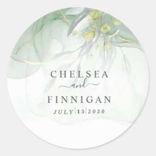 wedding Elegant Watercolor  Greenery  Classic Round Sticker