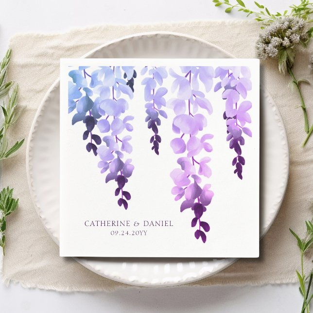 Wedding Elegant Watercolor Wisteria Purple Floral Napkin (Creator Uploaded)