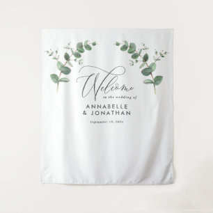 Wedding elegant welcome eucalyptus botanical sage tapestry