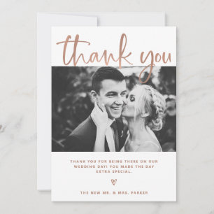 Wedding   Elegant White and Rose Gold with Photos Thank You Card