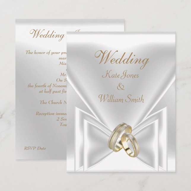 Wedding Elegant White Gold Rings Invitation (Front/Back)