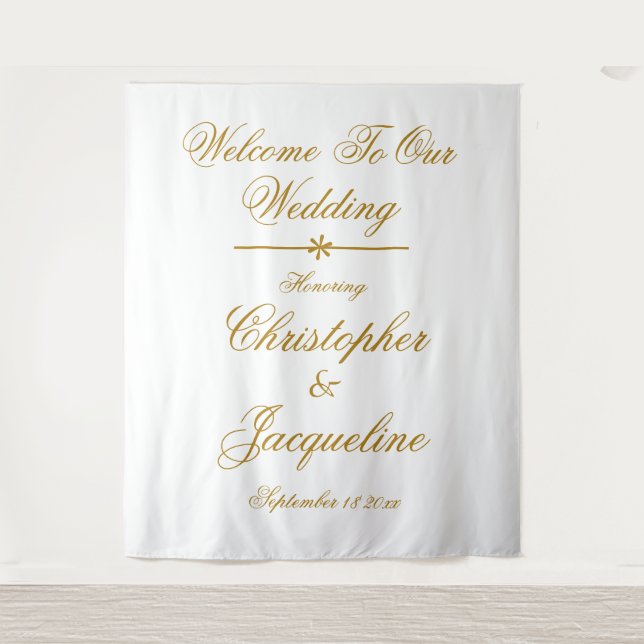 Wedding Elegant White & Gold Script Names Chic  Tapestry (Front)
