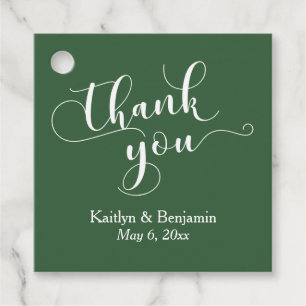 Wedding Elegant White on Hunter Green Thank You Favour Tags