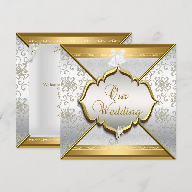 Wedding Elegant White Silver Gold Invitation (Front/Back)