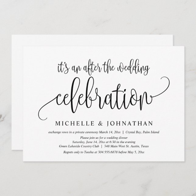 Wedding Elopement, After The wedding Celebration Invitation (Front/Back)