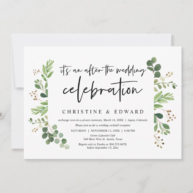 Wedding Elopement, After the wedding celebration Invitation (Front)