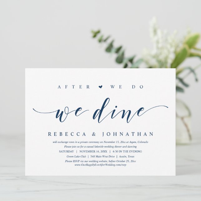 Wedding Elopement, After We Do, We Dine Invitation (Standing Front)
