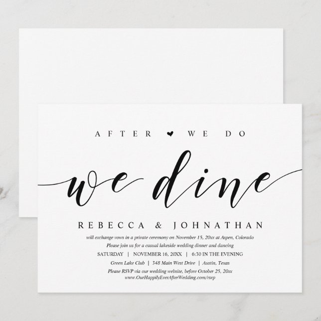 Wedding Elopement, After We Do, We Dine Invitation (Front/Back)
