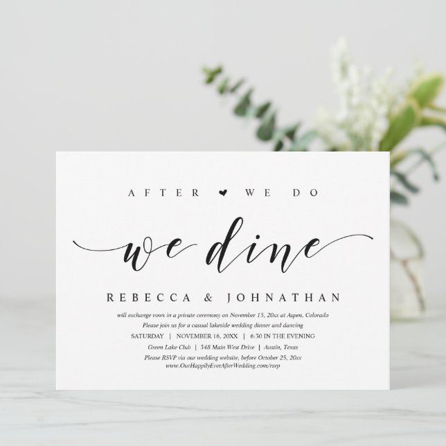 Wedding Elopement, After We Do, We Dine Invitation (Standing Front)