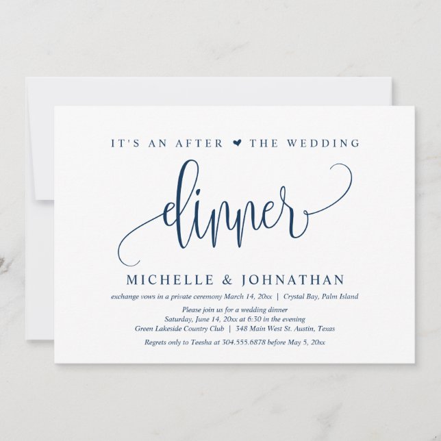 Wedding Elopement, an After The wedding Dinner Inv Invitation (Front)