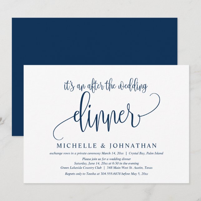 Wedding Elopement, an After The wedding Dinner Inv Invitation (Front/Back)