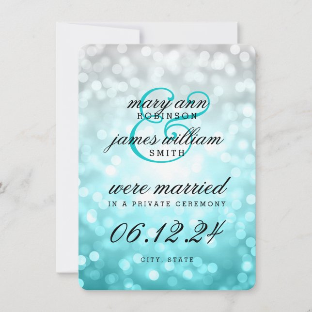 Wedding Elopement Announcement Beach Ombre Lights (Front)
