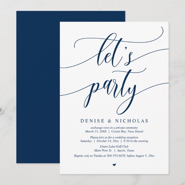 Wedding Elopement Celebration, Let's Party Invitat Invitation (Front/Back)