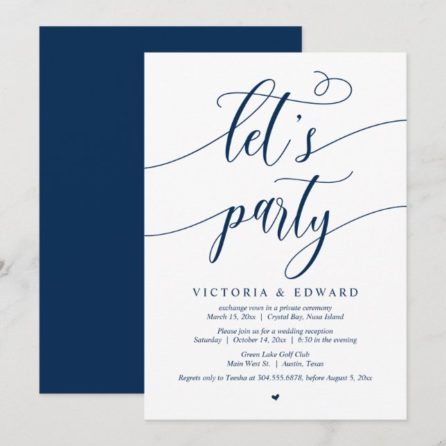 Wedding Elopement Celebration, Let's Party Invitat Invitation (Front/Back)