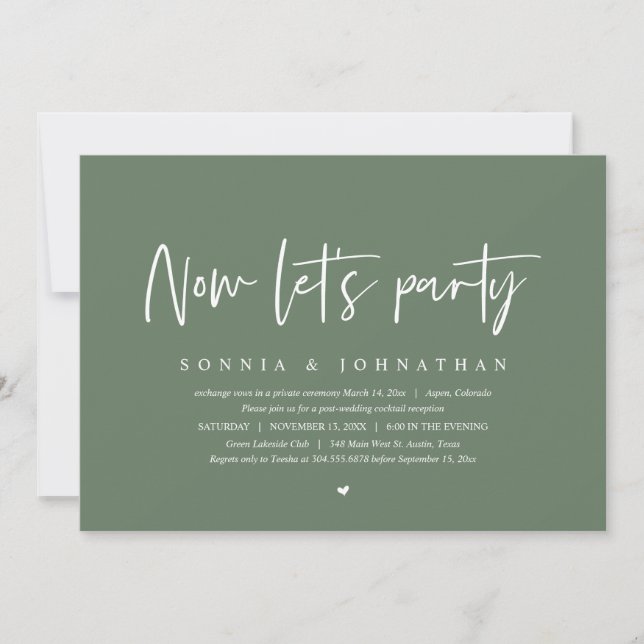 Wedding Elopement Celebration, Now let's party Invitation (Front)