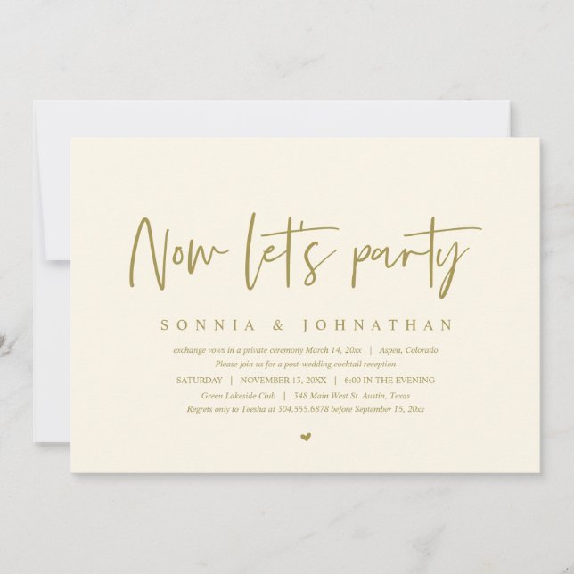 Wedding Elopement Celebration, Now let's party Invitation (Front)