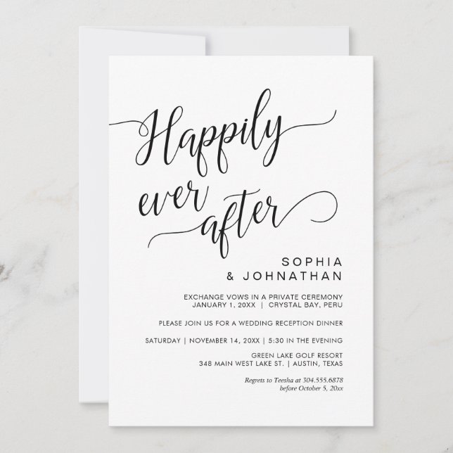 Wedding Elopement, Classy Simple Black Calligraphy Invitation (Front)