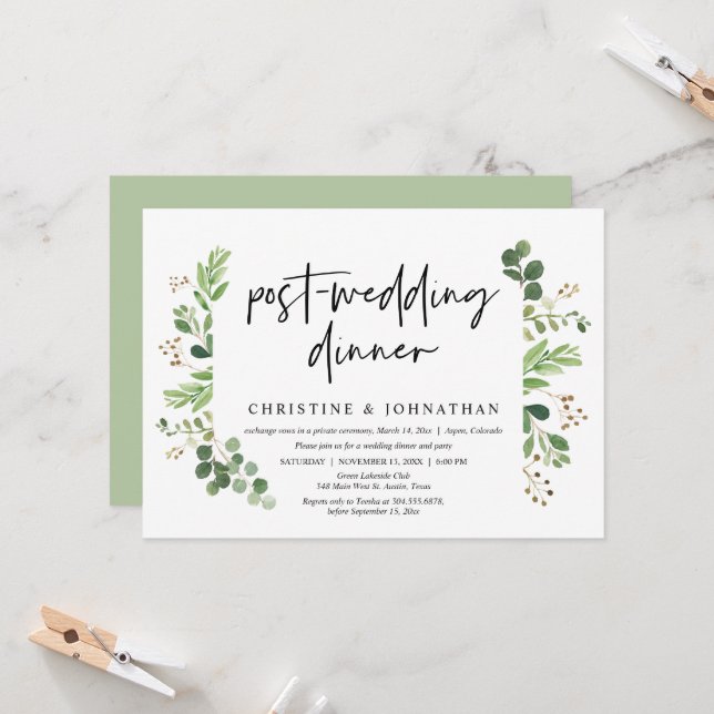 Wedding Elopement Dinner Celebration Invitation (Front/Back In Situ)