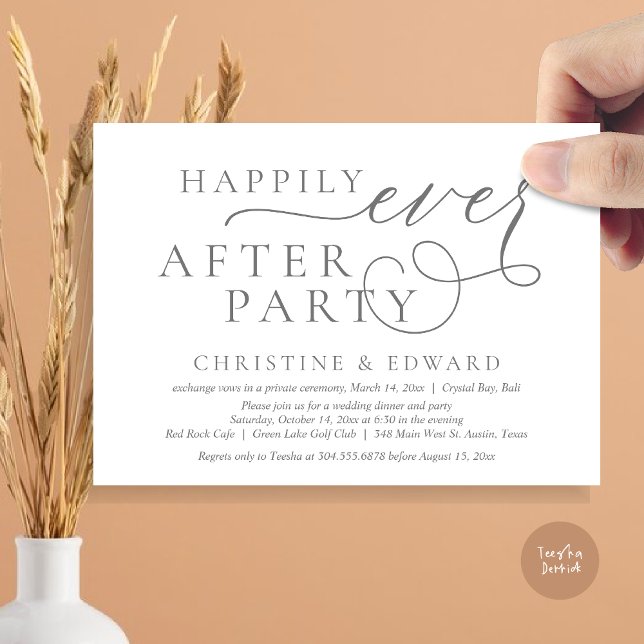 Wedding Elopement Dinner, Happily Ever After Party Invitation (Wedding Elopement Dinner, Happily Ever After Party Invitation Card, PDF, in Dark Grey)