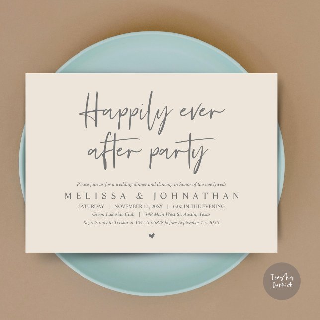 Wedding Elopement Dinner, Happily Ever after Party Invitation (Wedding Elopement Dinner, Happily Ever after Party Invitation Card, PDF, in Dark Grey Cream)