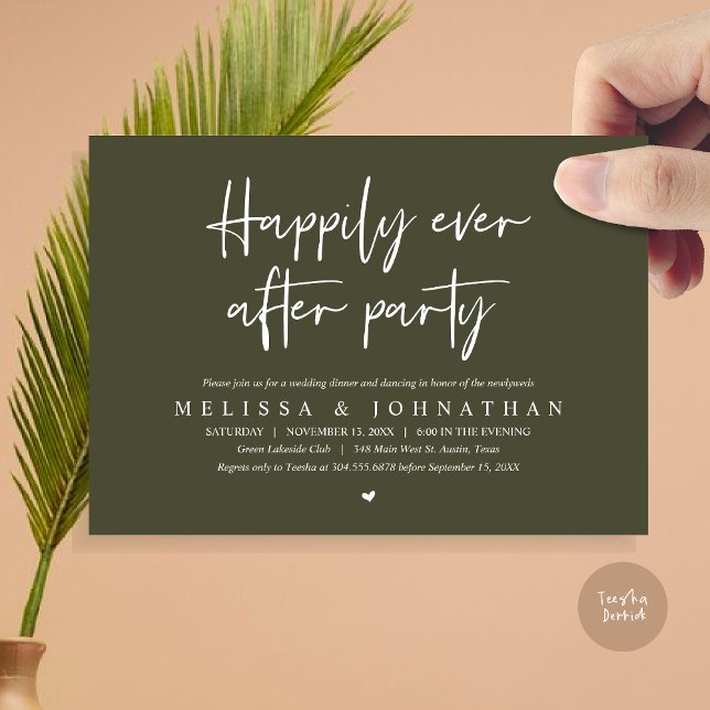 Wedding Elopement Dinner, Happily Ever after Party Invitation (Wedding Elopement Dinner, Happily Ever after Party Invitation Card, PDF, in Olive Green)