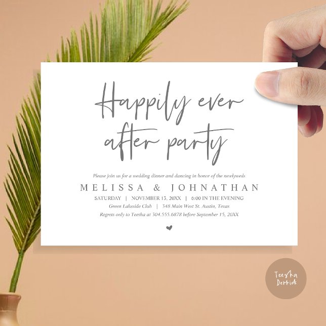 Wedding Elopement Dinner, Happily Ever after Party Invitation (Wedding Elopement Dinner, Happily Ever after Party Invitation Card, PDF, in Dark Grey)