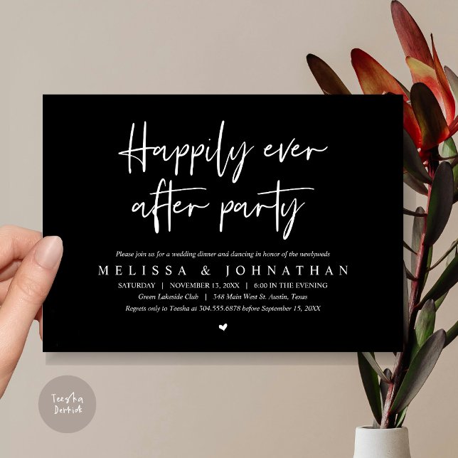 Wedding Elopement Dinner, Happily Ever after Party Invitation (Wedding Elopement Dinner, Happily Ever after Party Invitation Card, PDF, in Classy Black)