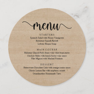 Wedding Elopement Dinner, Modern Rustic Brown Wood Menu