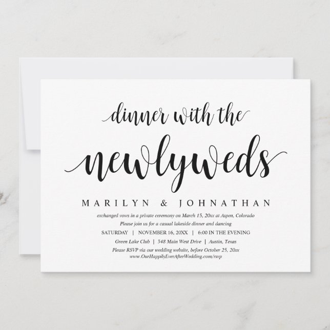 Wedding Elopement, Dinner With The Newlyweds Invit Invitation (Front)