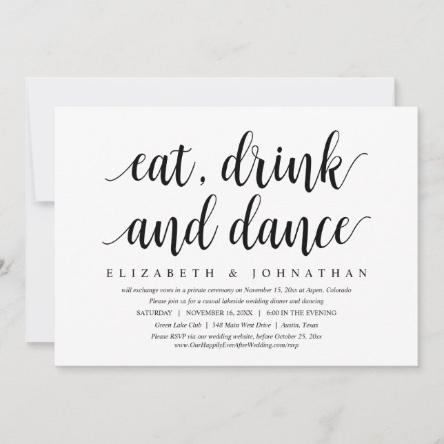 Wedding Elopement, Eat, Drink and Dance Invitation (Front)