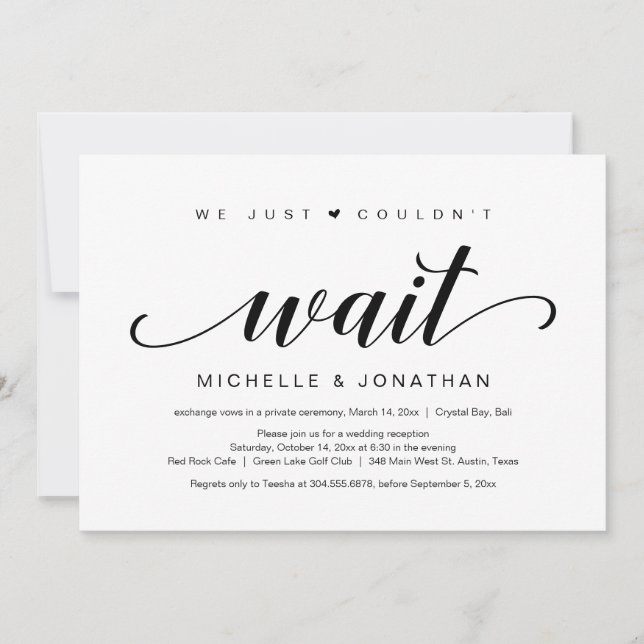 Wedding Elopement, Elegant Black Script Invitation (Front)