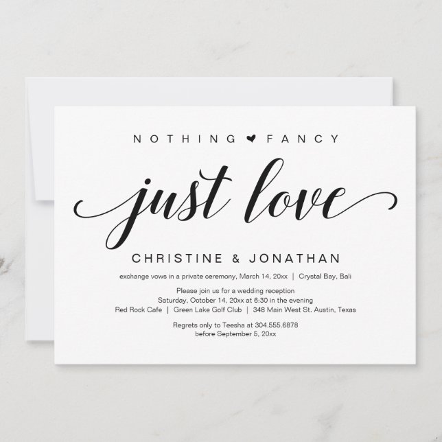 Wedding Elopement, Elegant Black Script Invitation (Front)