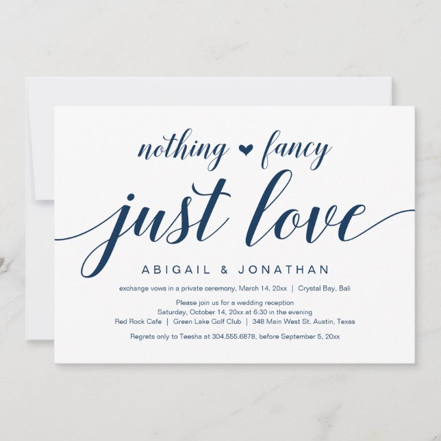 Wedding Elopement, Elegant Classy Navy Blue Script Invitation (Front)