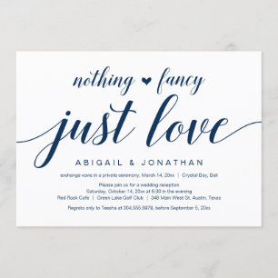 Wedding Elopement, Elegant Classy Navy Blue Script Invitation