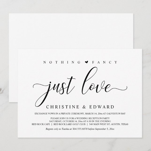 Wedding Elopement, Elegant Reception Party  Invita Invitation (Front/Back)