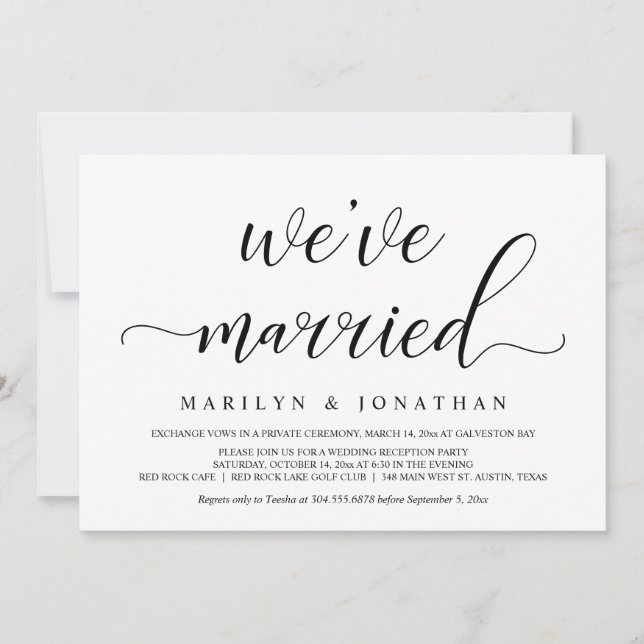 Wedding Elopement, Elegant Reception Party Invitation (Front)