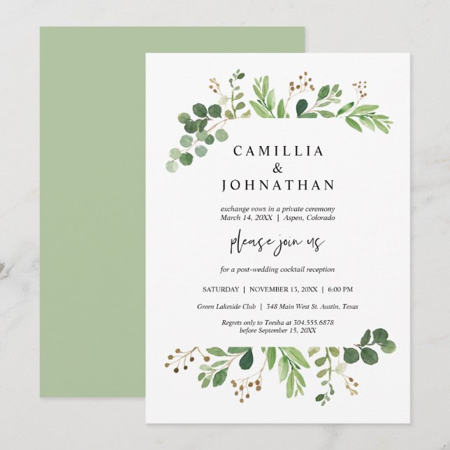 Wedding Elopement, Greenery Garden Designs Invitation (Front/Back)