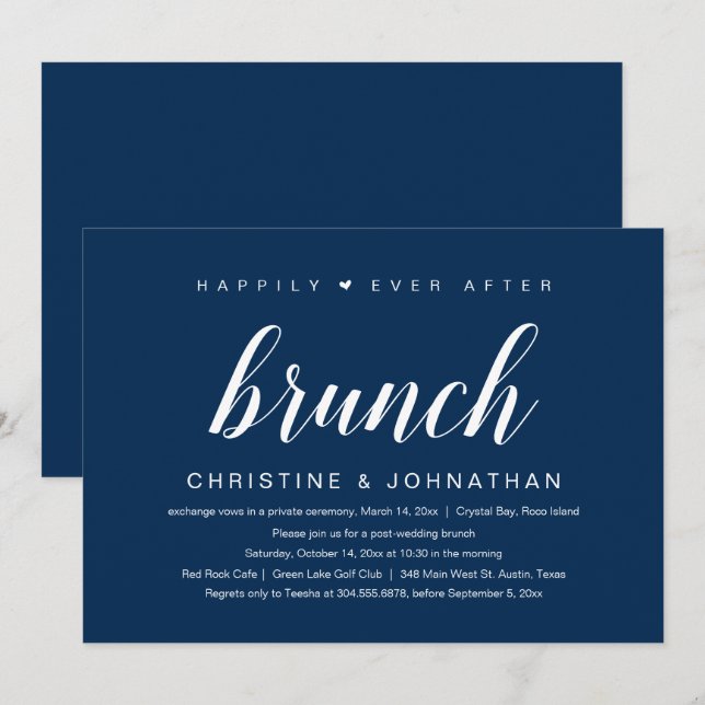 Wedding Elopement, Happily Ever After Brunch Invitation (Front/Back)