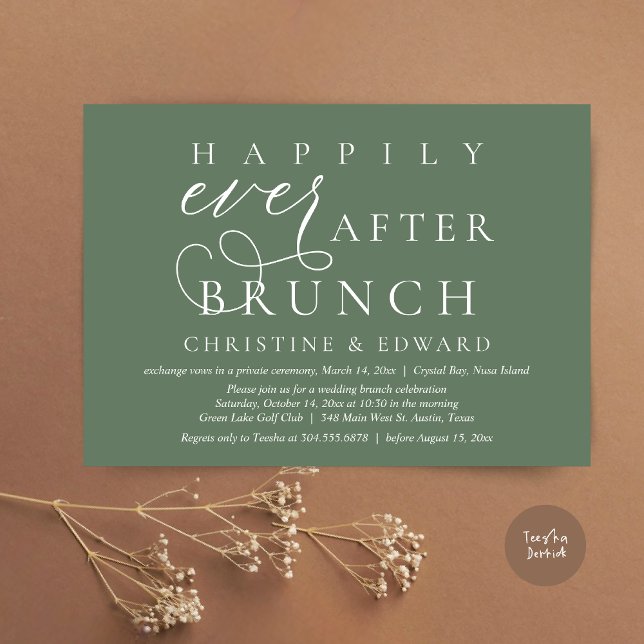 Wedding Elopement, Happily Ever After Brunch Invitation (Modern Classy Wedding Elopement, Happily Ever After Brunch Invitation Card, PDF, in Sage Green)