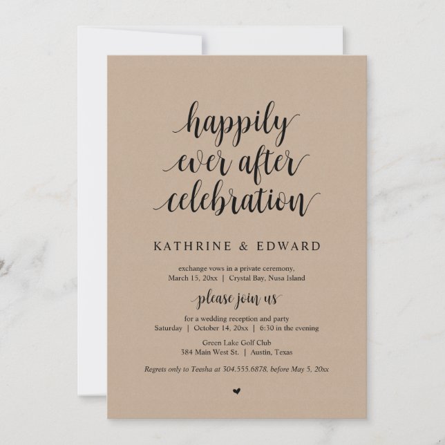 Wedding Elopement, Happily Ever After Celebration  Invitation (Front)