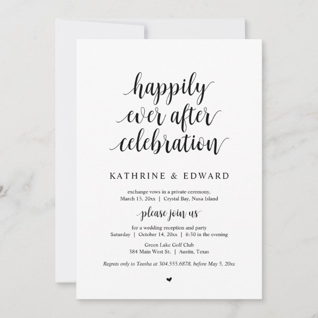Wedding Elopement, Happily Ever After Celebration  Invitation (Front)