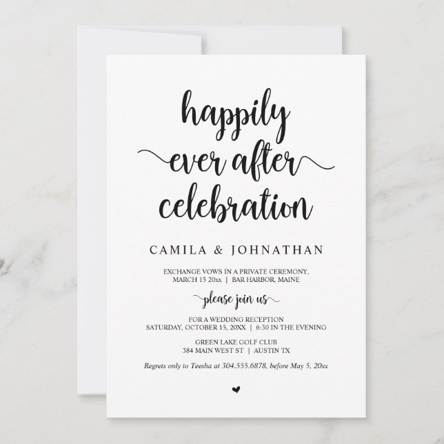 Wedding Elopement, Happily Ever After Celebration Invitation (Front)