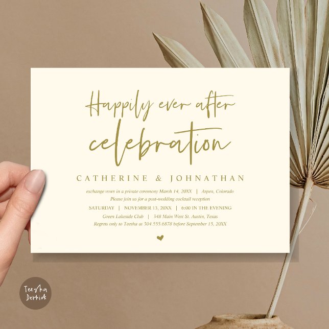 Wedding Elopement, Happily Ever after celebration Invitation (Wedding Elopement Dinner, Happily Ever after celebration Invitation Card, PDF, in Retro Yellow Gold)