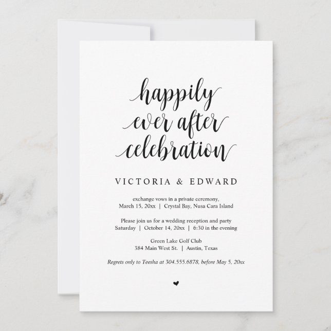 Wedding Elopement, Happily Ever After Celebration  Invitation (Front)